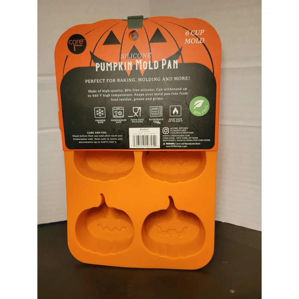 Core Kitchen Pumpkin Mold Pan Halloween 6 Cup Orange New Silicone Jack-O-Lantern